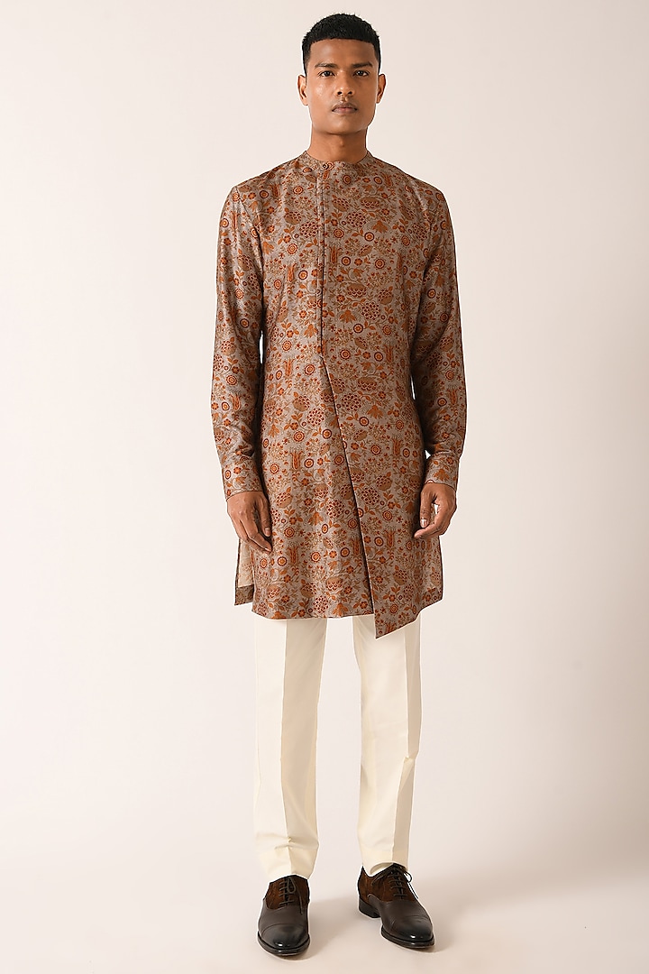 Rust Rock Cotton Silk Printed Kurta Set by Dhruv Vaish