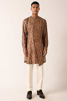 Rust Rock Printed Semi-Side-Open Kurta Set by Dhruv Vaish-POPULAR PRODUCTS AT STORE