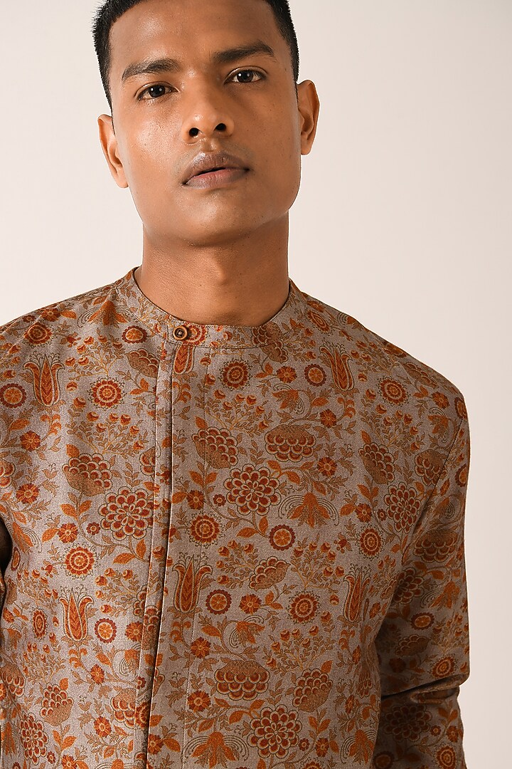 Rust Rock Cotton Silk Printed Kurta Set by Dhruv Vaish at Pernia's Pop Up Shop