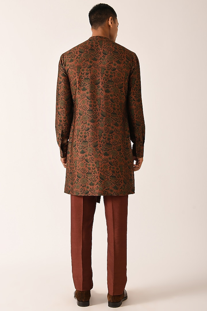 Tobacco Cotton Silk Printed Kurta Set by Dhruv Vaish at Pernia's Pop Up Shop