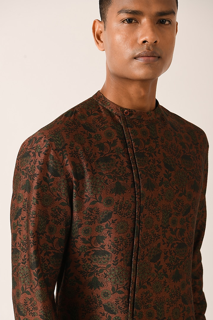 Tobacco Cotton Silk Printed Kurta Set by Dhruv Vaish at Pernia's Pop Up Shop