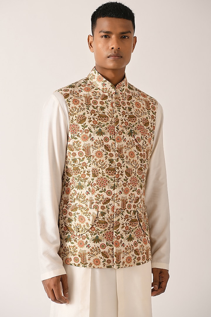 Vanilla Printed Jawahar Jacket by Dhruv Vaish