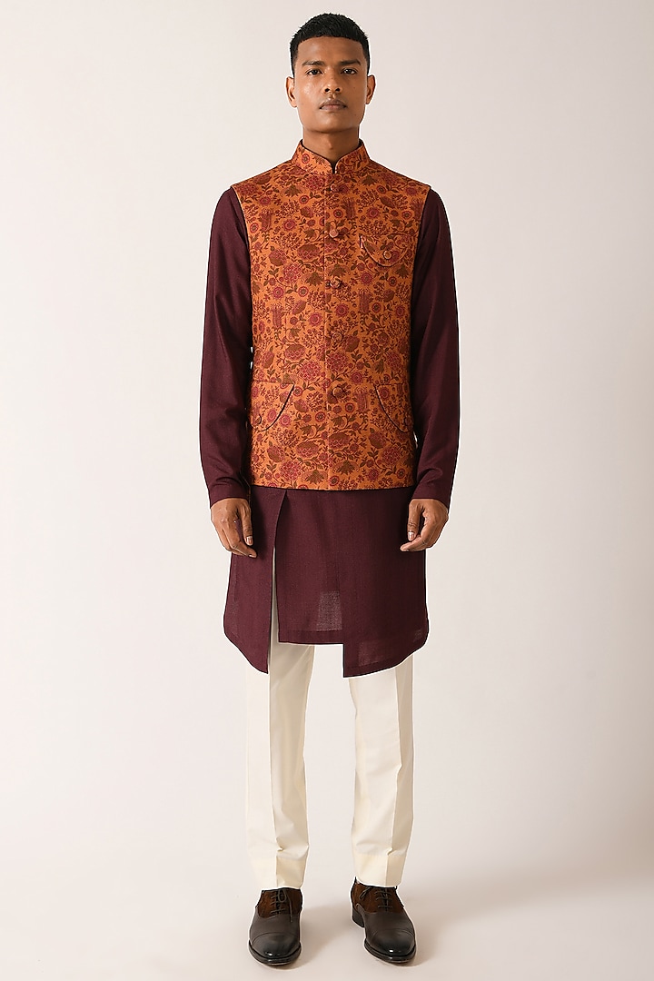 Rust Printed Jawahar Jacket by Dhruv Vaish