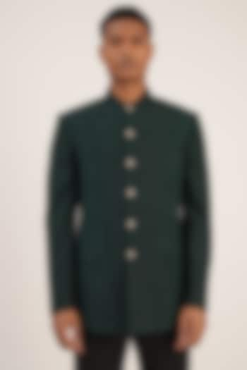 Bottle Green Silk Bandhgala Jacket by Dhruv Vaish at Pernia's Pop Up Shop