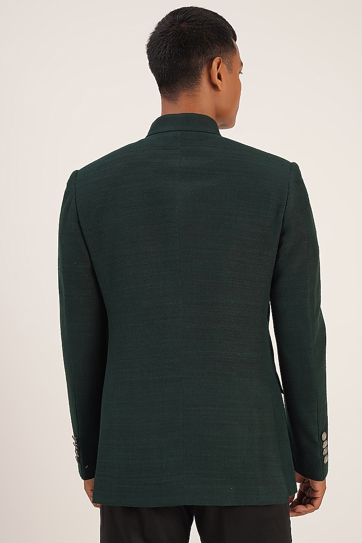 Bottle Green Silk Wedding Bandhgala Jacket by Dhruv Vaish at Pernia's Pop Up Shop
