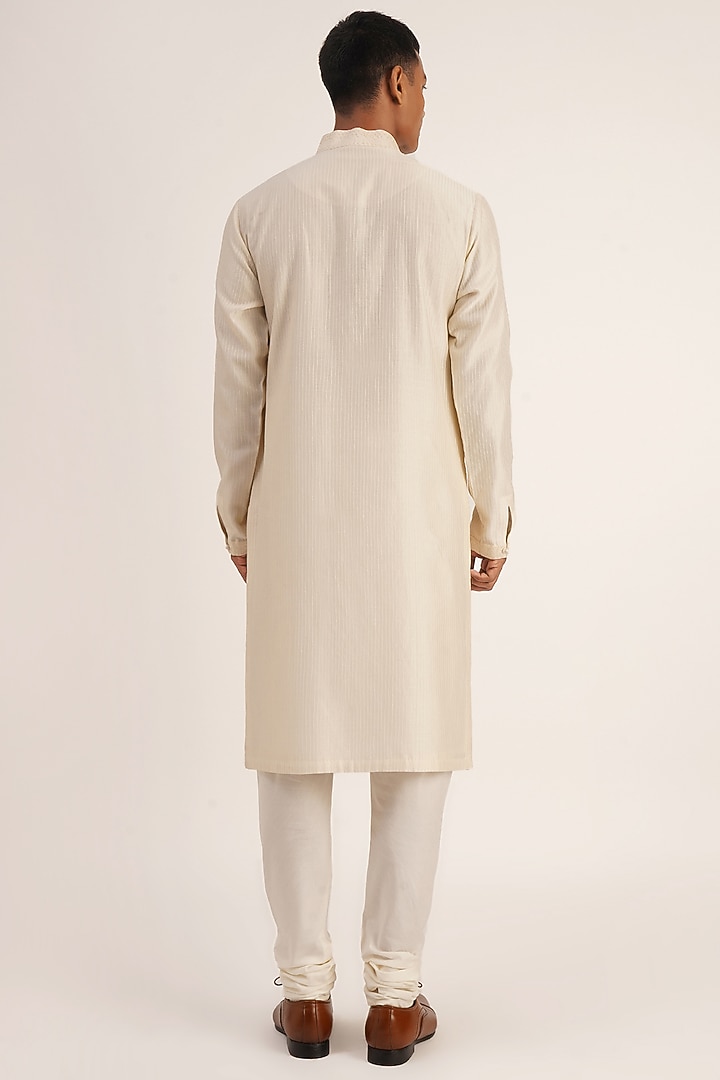 Vanilla Cotton Silk Chanderi Embroidered Kurta Set by Dhruv Vaish at Pernia's Pop Up Shop