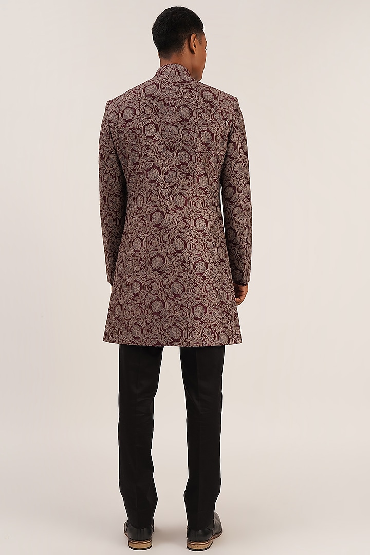 Old Mauve Raw Silk Embroidered Indo Western Jacket by Dhruv Vaish at Pernia's Pop Up Shop