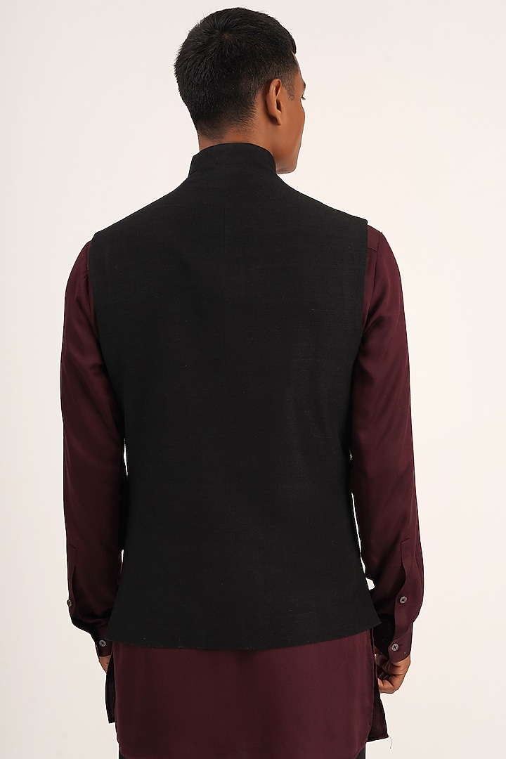 Black Silk Wedding Indowestern Jacket by Dhruv Vaish at Pernia's Pop Up Shop