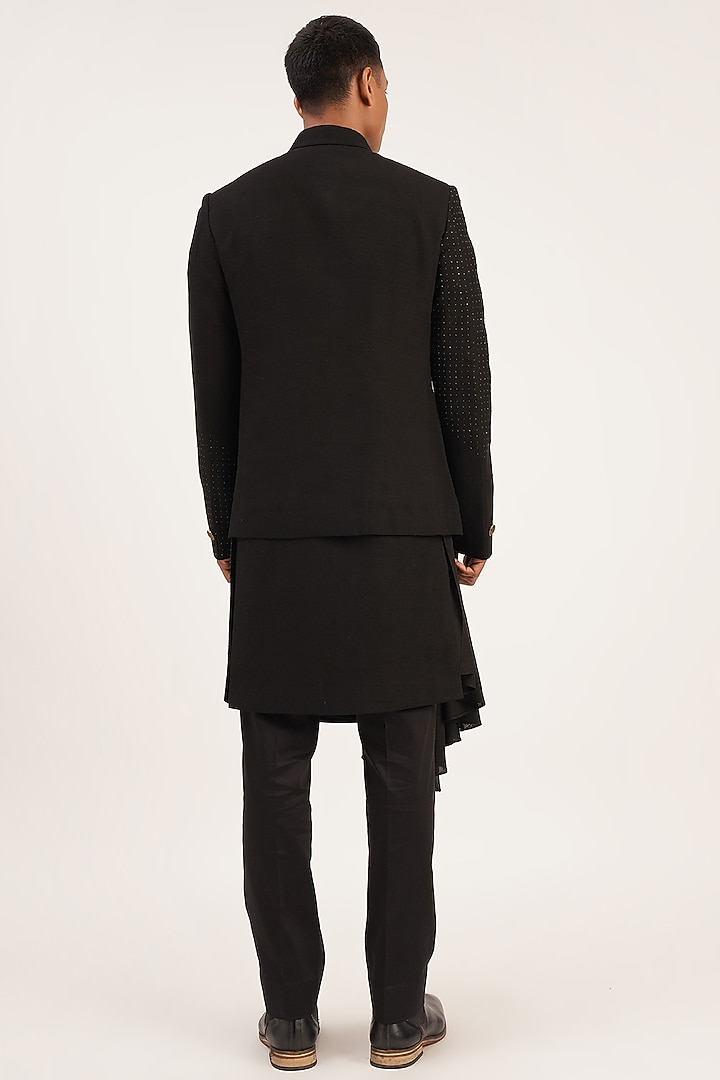 Black Silk Beads Embroidered Indo Western Set by Dhruv Vaish at Pernia's Pop Up Shop