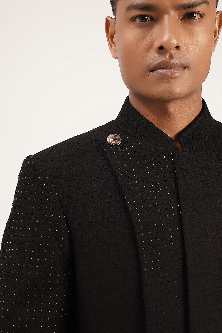 Black Silk Beads Embroidered Indo Western Set by Dhruv Vaish at Pernia's Pop Up Shop