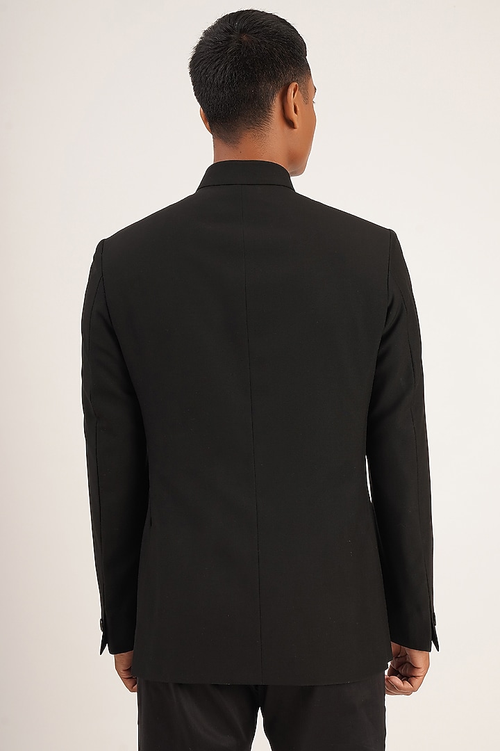 Black Terriwool Wedding Bandhgala by Dhruv Vaish at Pernia's Pop Up Shop
