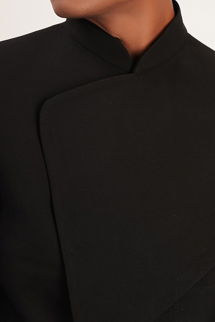 Black Terriwool Wedding Bandhgala by Dhruv Vaish at Pernia's Pop Up Shop