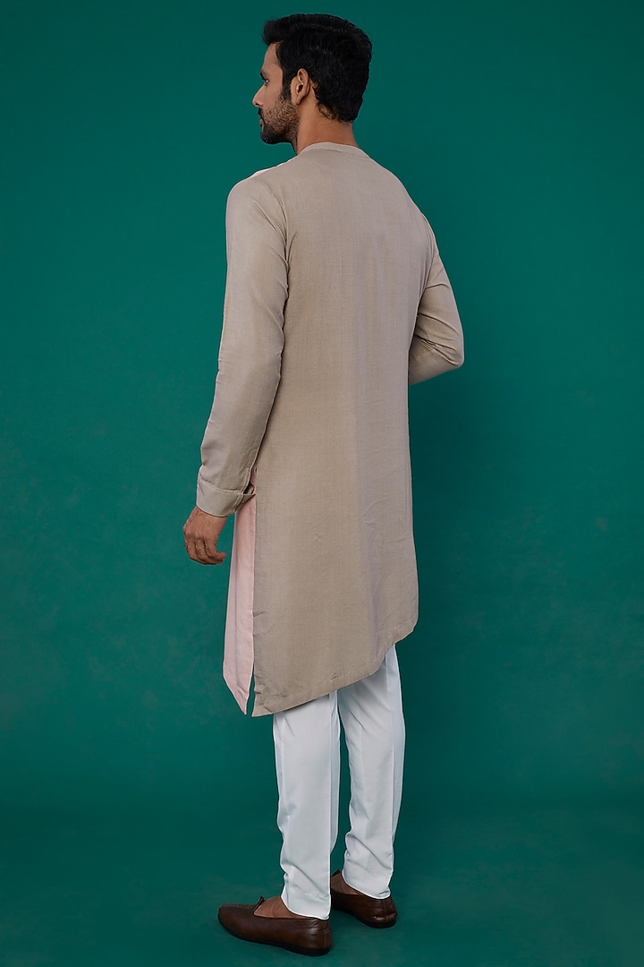 Beige Pink Handloom Cotton Kurta Set by Dhruv Vaish at Pernia's Pop Up Shop