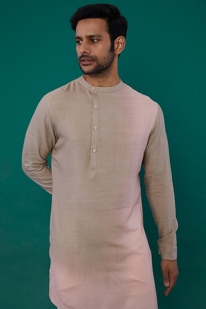Beige Pink Handloom Cotton Kurta Set by Dhruv Vaish at Pernia's Pop Up Shop