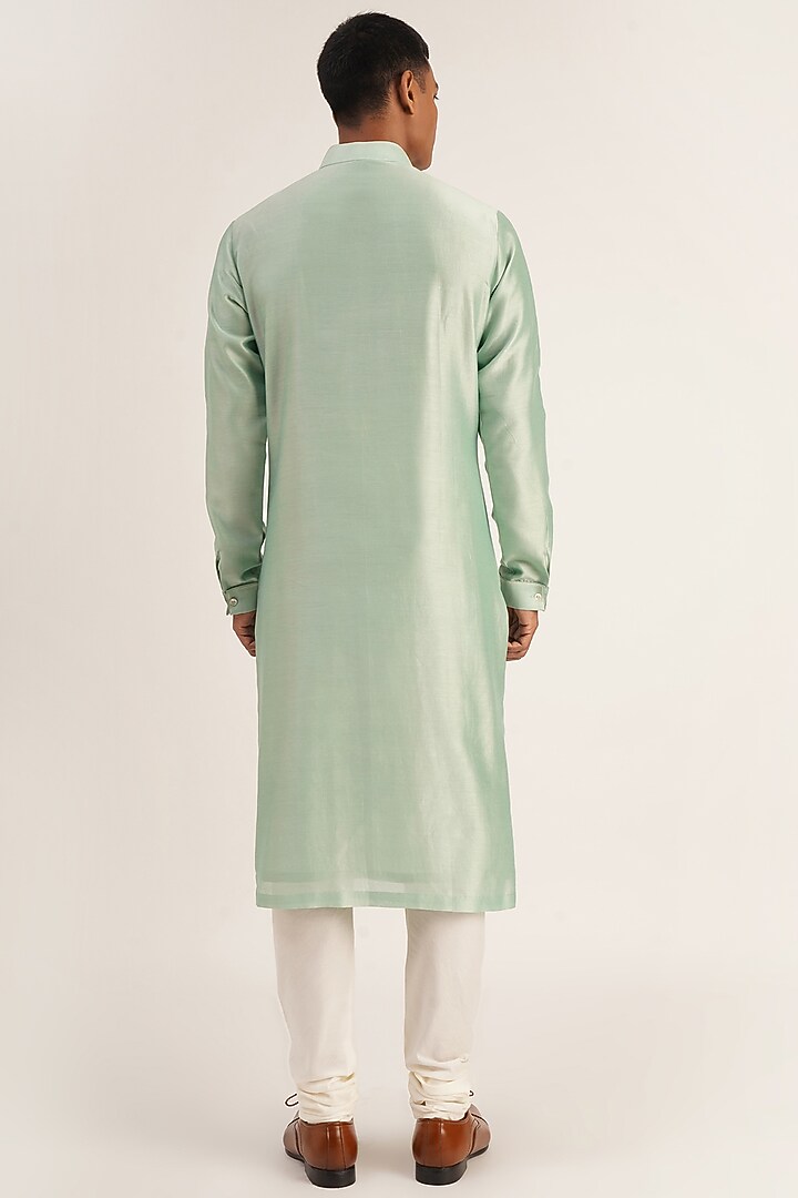 Jade Mist Cotton Silk Embroidered Kurta Set by Dhruv Vaish at Pernia's Pop Up Shop