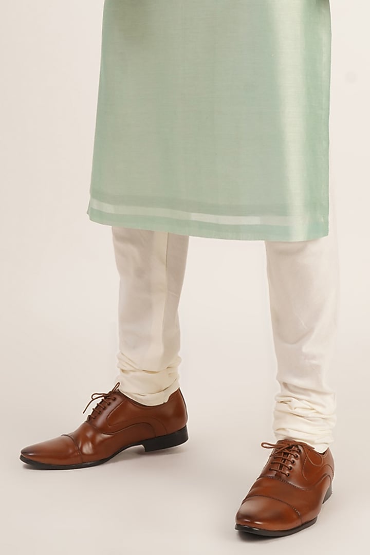 Jade Mist Cotton Silk Embroidered Kurta Set by Dhruv Vaish at Pernia's Pop Up Shop
