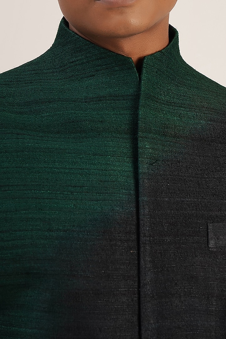 Black & Bottle Green Silk Jawahar Jacket by Dhruv Vaish at Pernia's Pop Up Shop