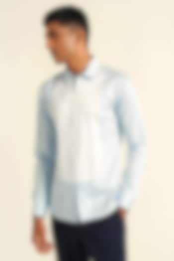 Ice Blue Cotton Satin Shirt by Dhruv Vaish