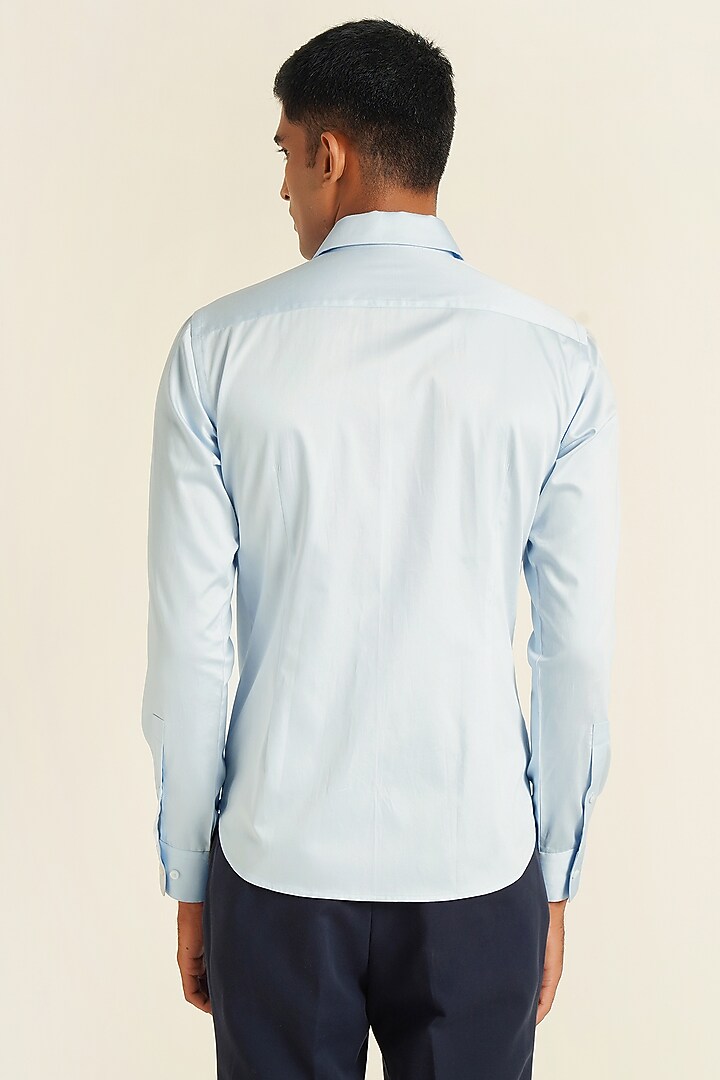 Ice Blue Cotton Satin Party Wear Shirt by Dhruv Vaish at Pernia's Pop Up Shop