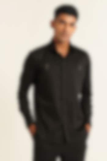 Black Cotton Satin Shirt by Dhruv Vaish at Pernia's Pop Up Shop