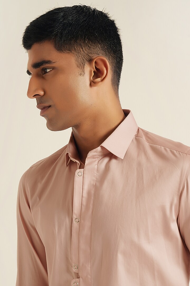Rosewater Pink Cotton Satin Party Wear Shirt by Dhruv Vaish at Pernia's Pop Up Shop