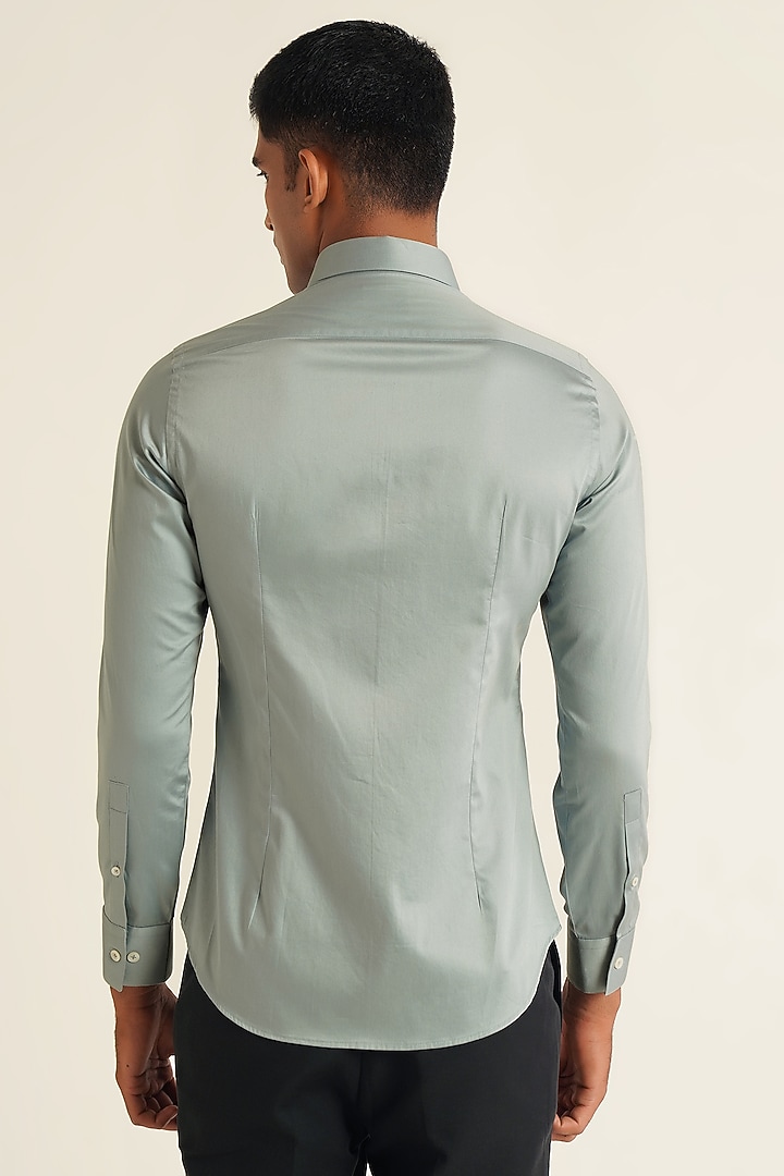 Haze Blue Cotton Satin Party Wear Shirt by Dhruv Vaish at Pernia's Pop Up Shop