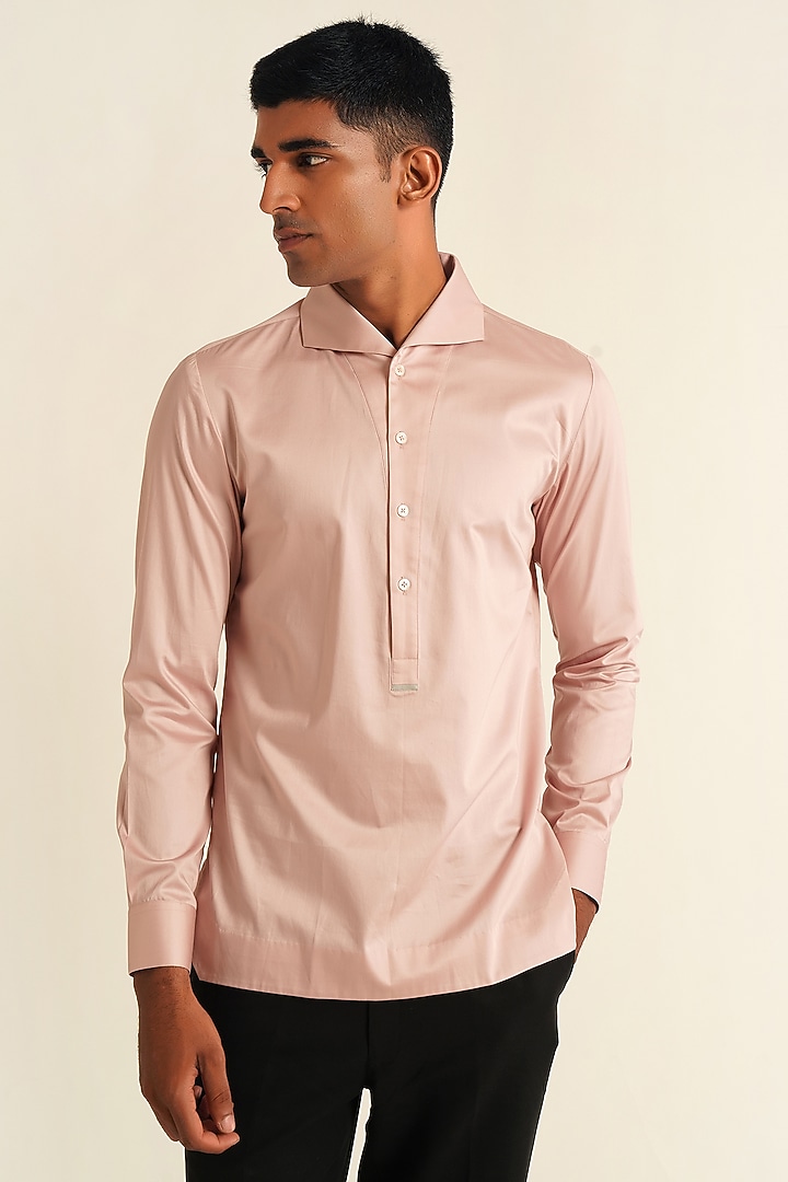 Rosewater Pink Cotton Satin Party Wear Shirt by Dhruv Vaish at Pernia's Pop Up Shop