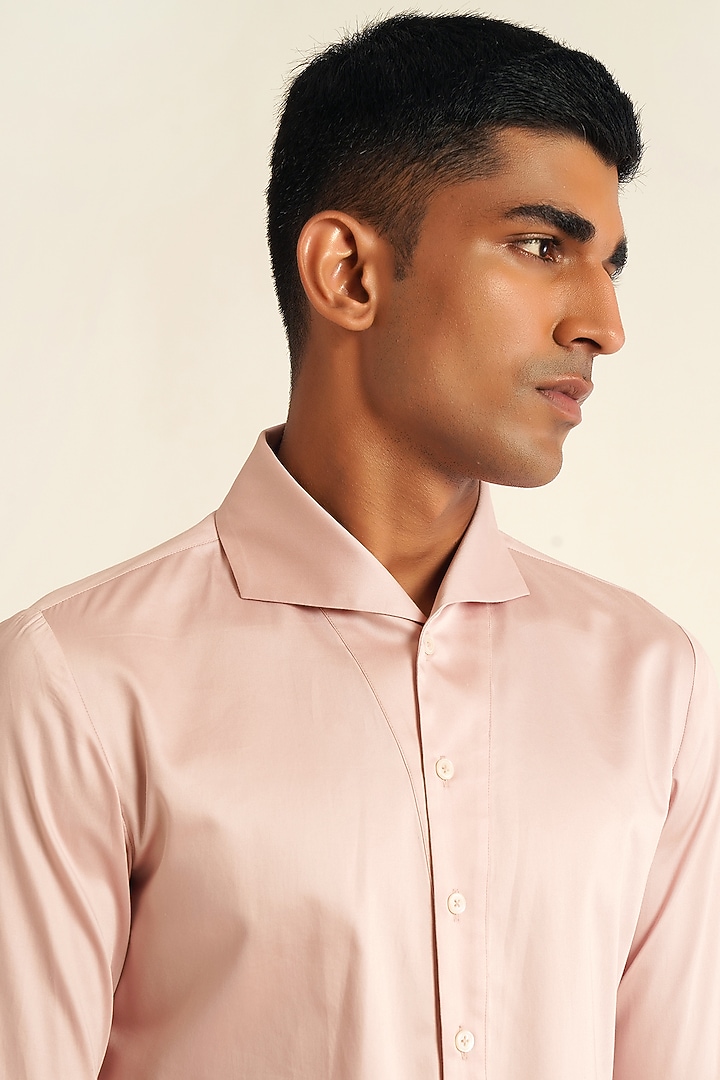 Rosewater Pink Cotton Satin Party Wear Shirt by Dhruv Vaish at Pernia's Pop Up Shop