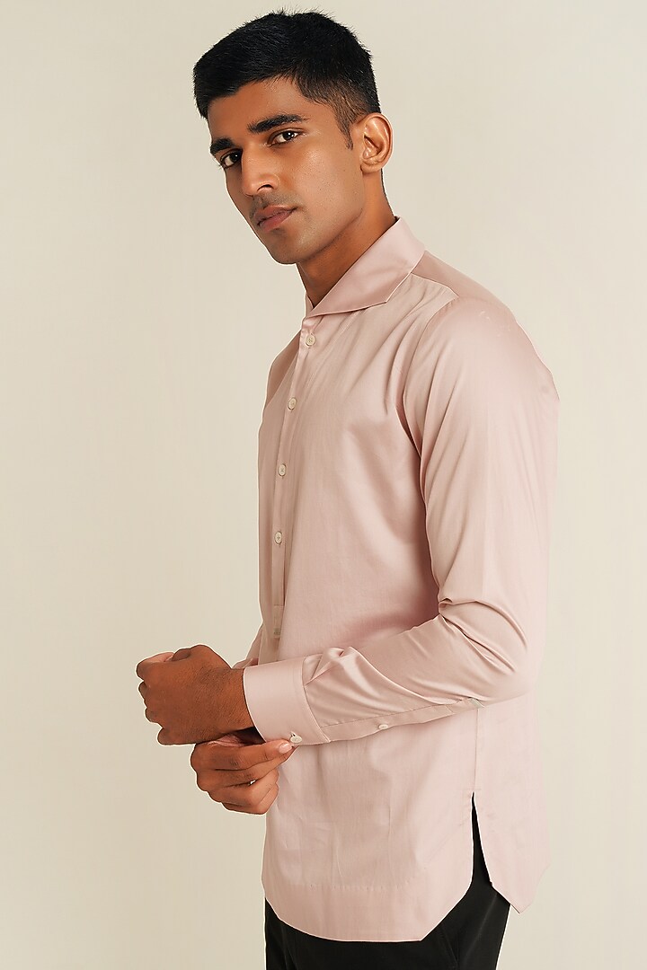 Rosewater Pink Cotton Satin Party Wear Shirt by Dhruv Vaish at Pernia's Pop Up Shop