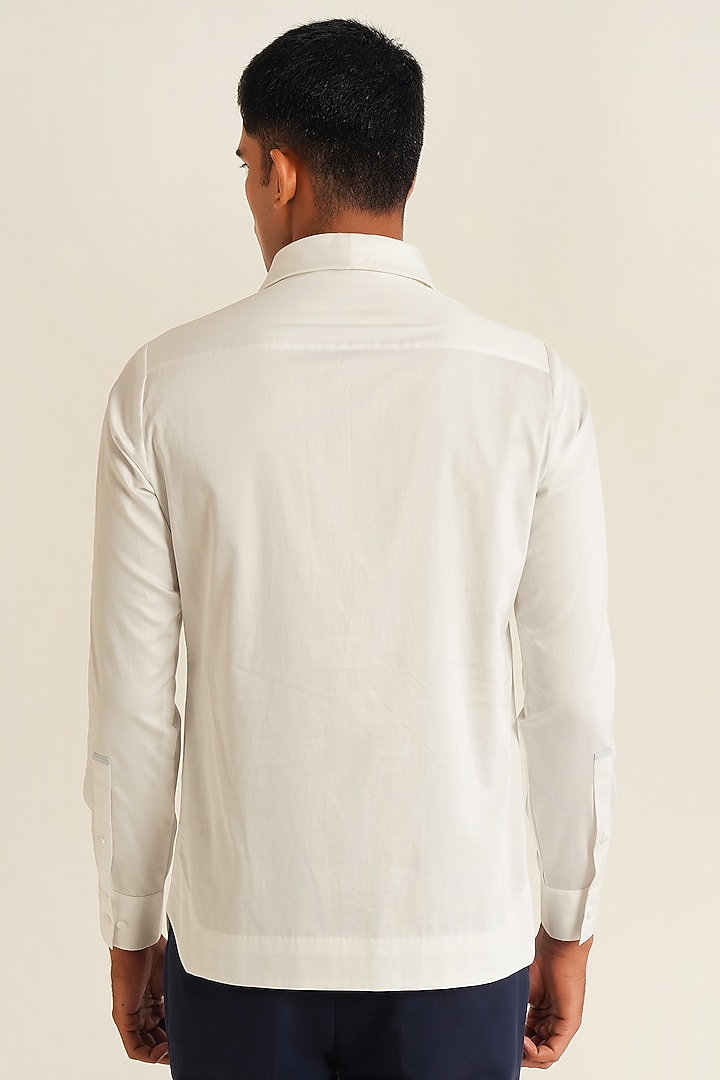 White Cotton Satin Party Wear Shirt by Dhruv Vaish at Pernia's Pop Up Shop