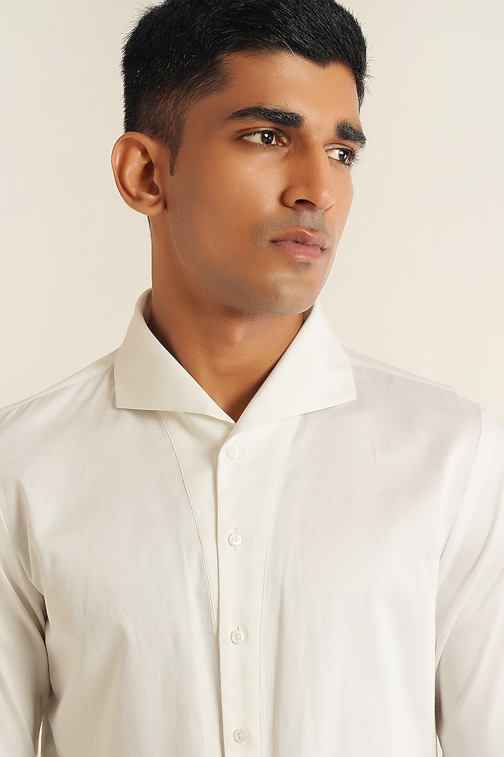 White Cotton Satin Party Wear Shirt by Dhruv Vaish at Pernia's Pop Up Shop
