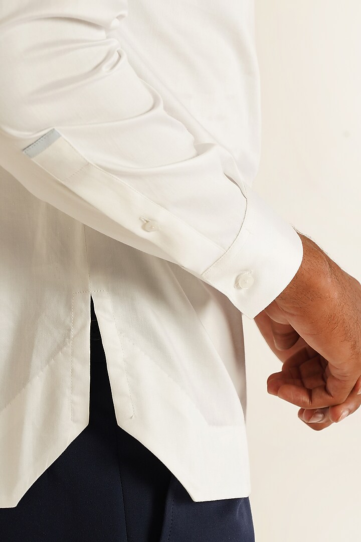 White Cotton Satin Party Wear Shirt by Dhruv Vaish at Pernia's Pop Up Shop