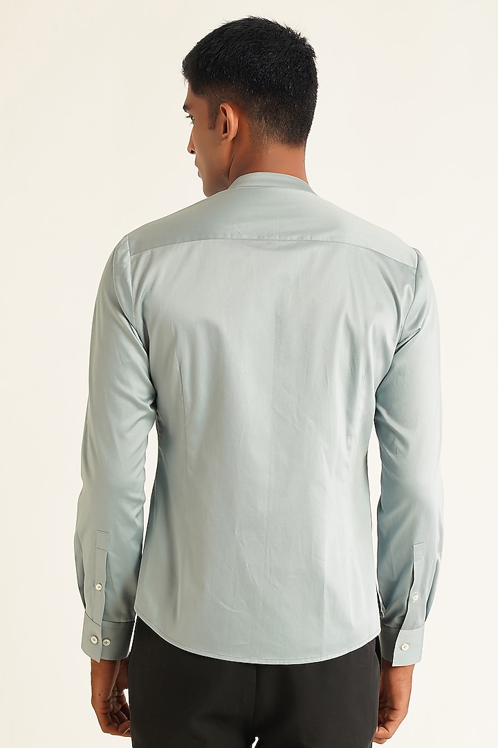 Haze Blue Cotton Satin Party Wear Shirt by Dhruv Vaish at Pernia's Pop Up Shop