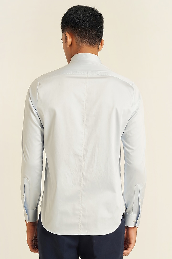 Ice Blue Cotton Satin Party Wear Shirt by Dhruv Vaish at Pernia's Pop Up Shop