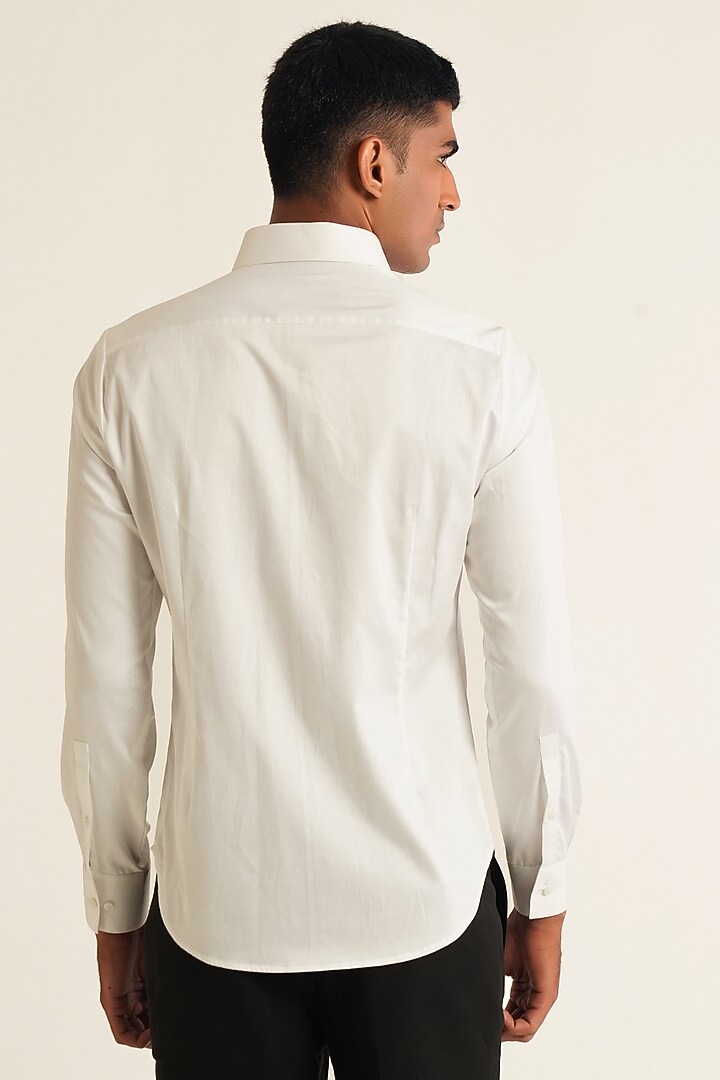 White Cotton Satin Party Wear Shirt by Dhruv Vaish at Pernia's Pop Up Shop