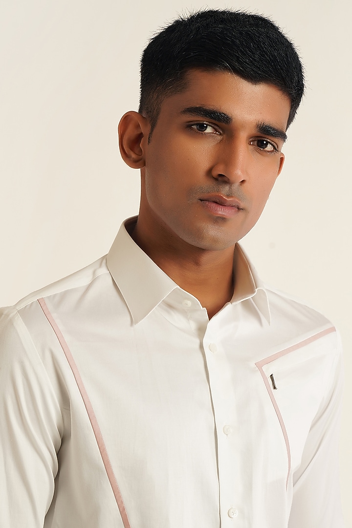 White Cotton Satin Party Wear Shirt by Dhruv Vaish at Pernia's Pop Up Shop