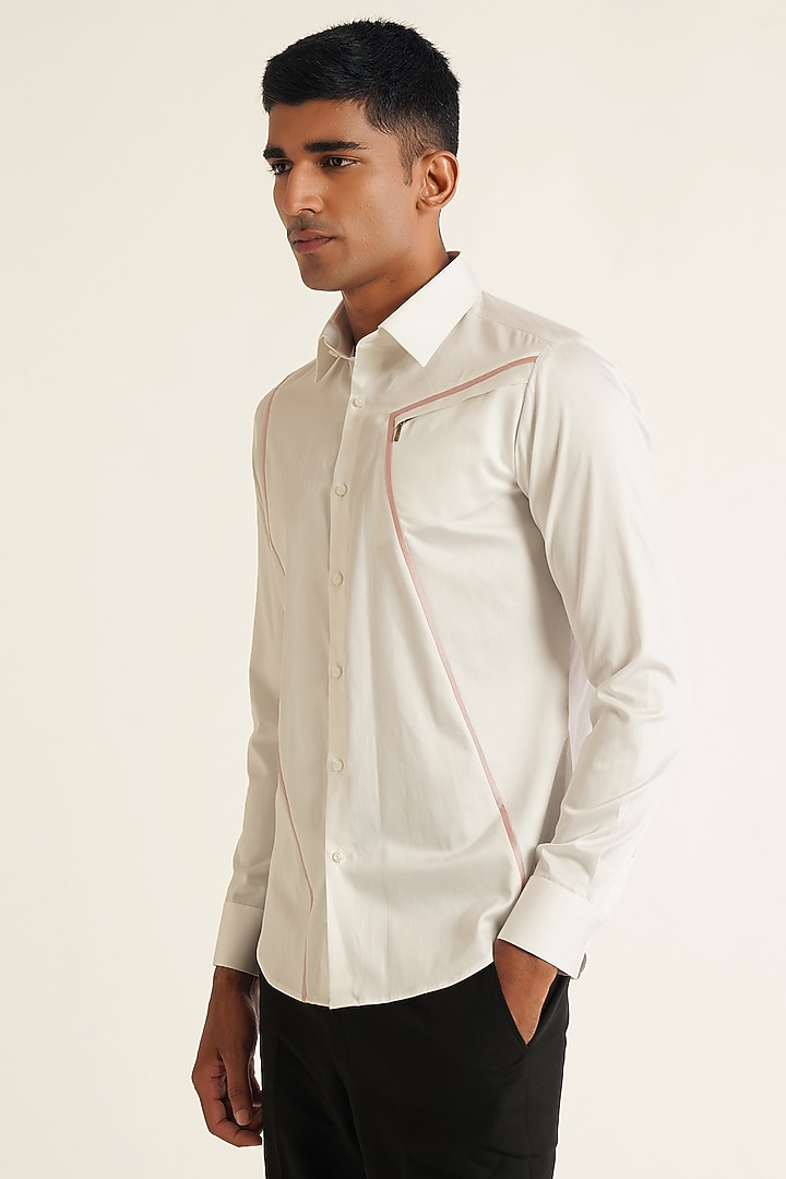 White Cotton Satin Party Wear Shirt by Dhruv Vaish at Pernia's Pop Up Shop