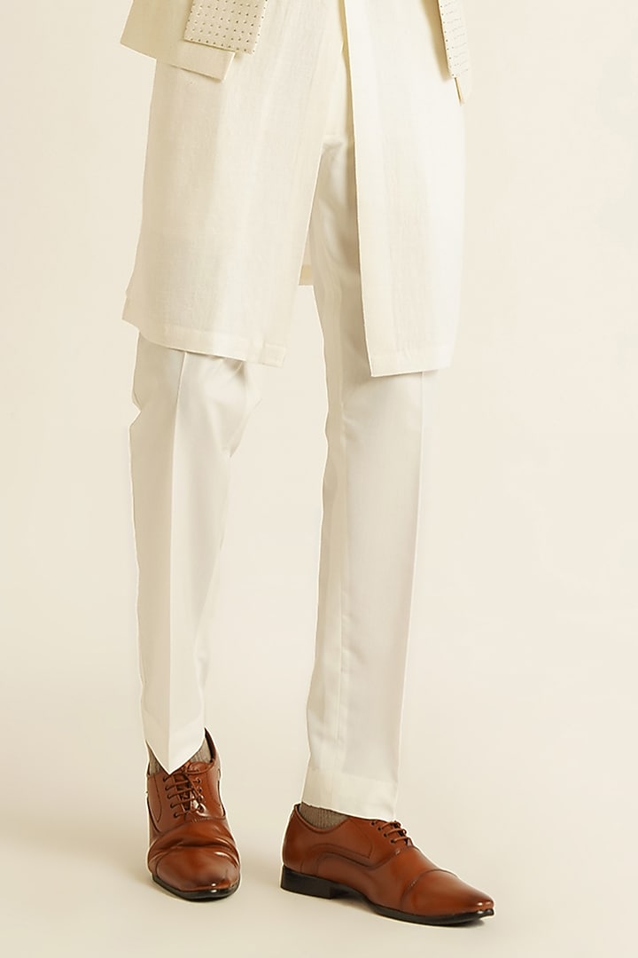 Ivory Silk French Knot Embroidered Open Wedding Bandhgala Set by Dhruv Vaish at Pernia's Pop Up Shop
