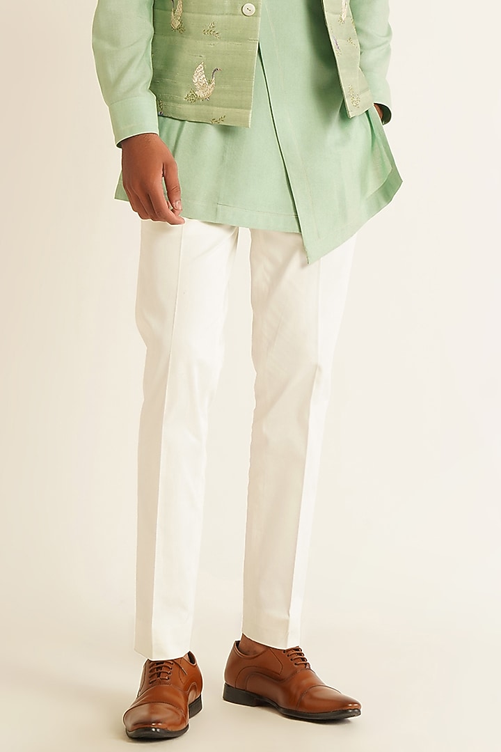 Jade Mist Silk Thread Embroidered Nehru Jacket by Dhruv Vaish at Pernia's Pop Up Shop
