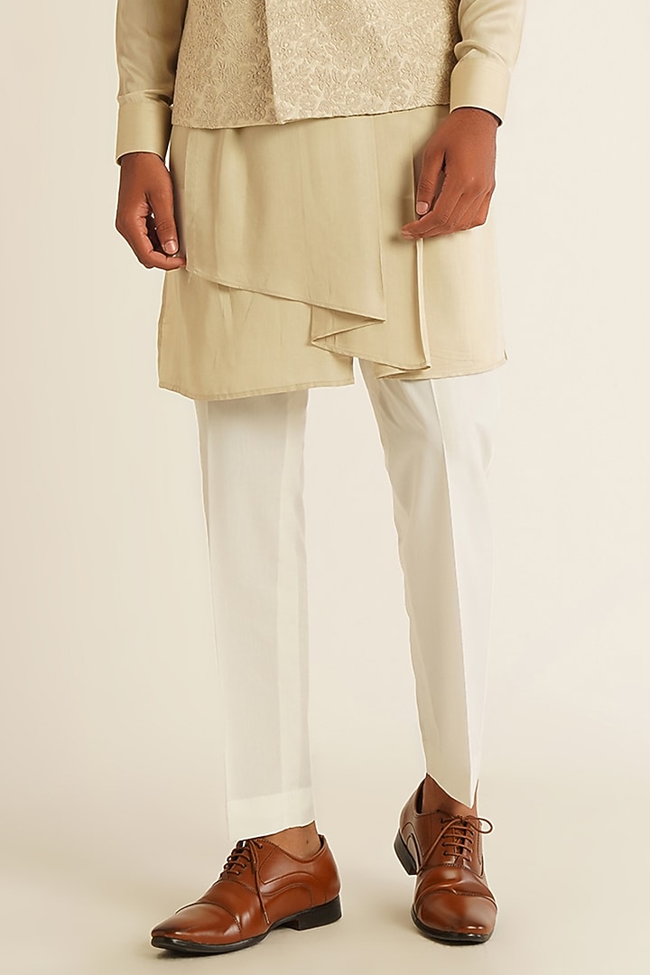 Moonrock Beige Silk Tonal Embroidered Nehru Jacket by Dhruv Vaish at Pernia's Pop Up Shop
