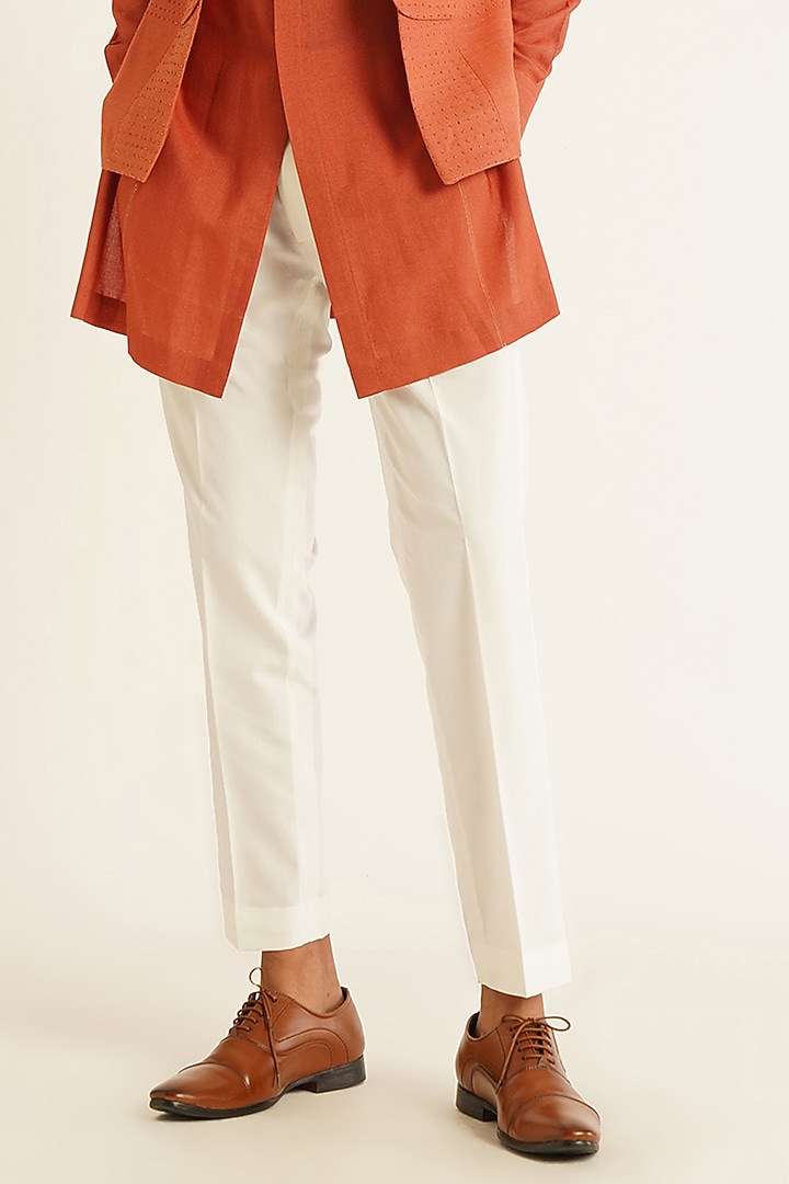 Rust Silk Metallic Bead Embroidered Open Nehru Jacket Set by Dhruv Vaish at Pernia's Pop Up Shop