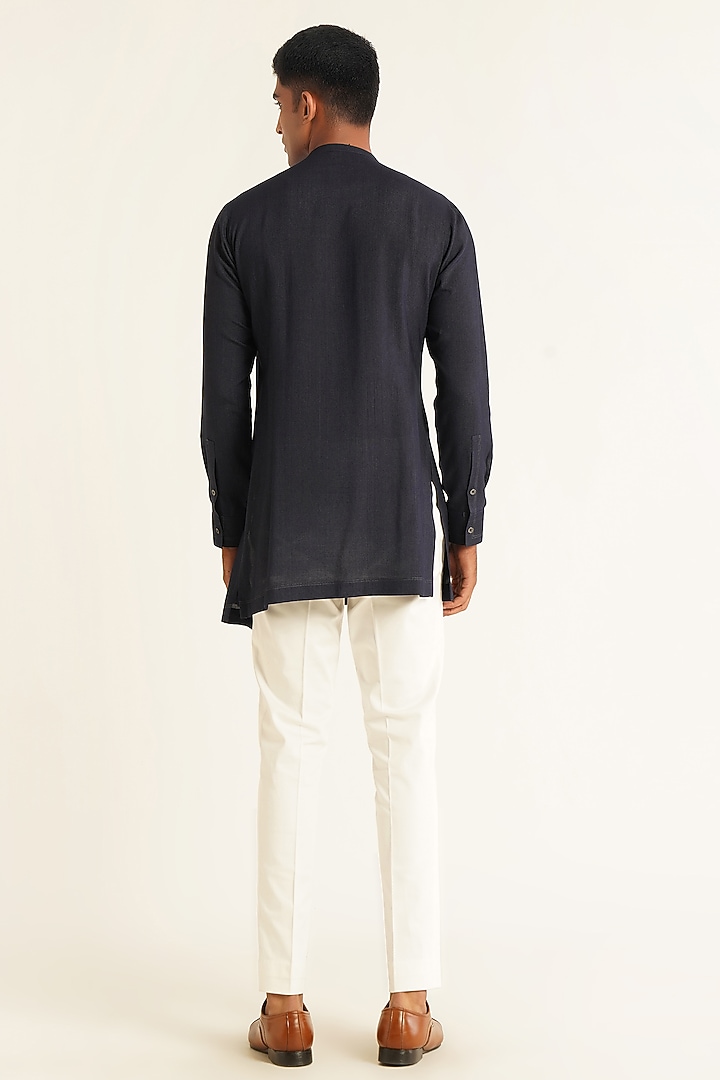 Black Cotton Silk Side-Open Kurta by Dhruv Vaish at Pernia's Pop Up Shop