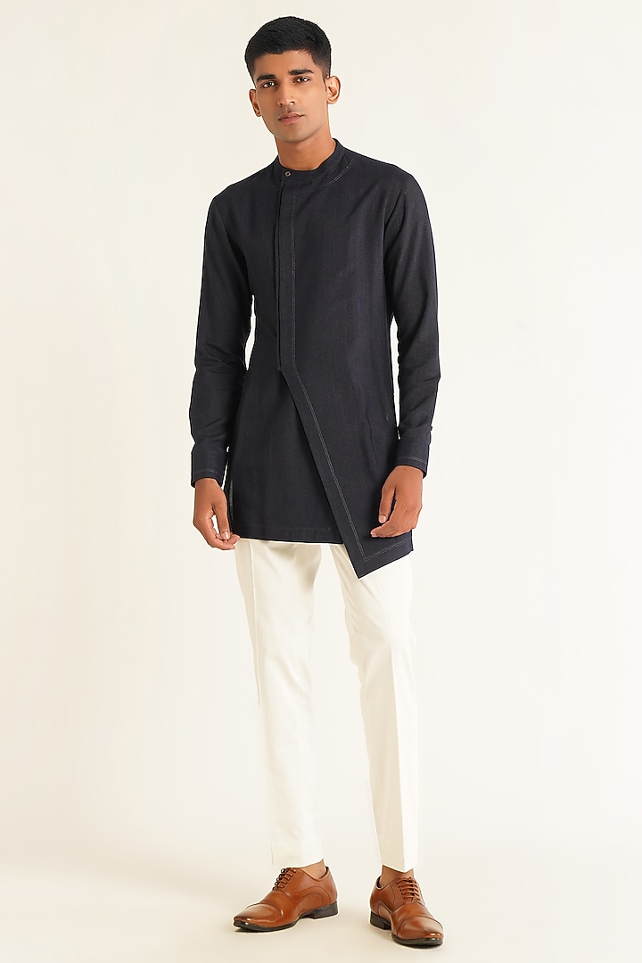 Black Cotton Silk Side-Open Kurta by Dhruv Vaish at Pernia's Pop Up Shop