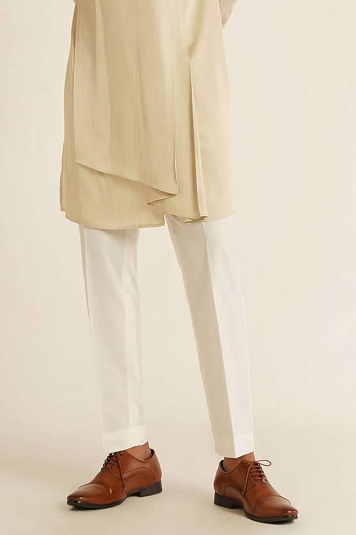 Moonrock Beige Modal Satin Draped Kurta Set by Dhruv Vaish at Pernia's Pop Up Shop