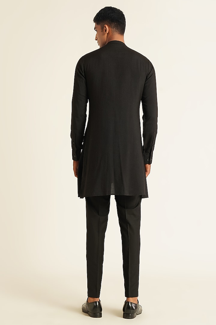 Black Modal Satin Draped Kurta Set by Dhruv Vaish at Pernia's Pop Up Shop