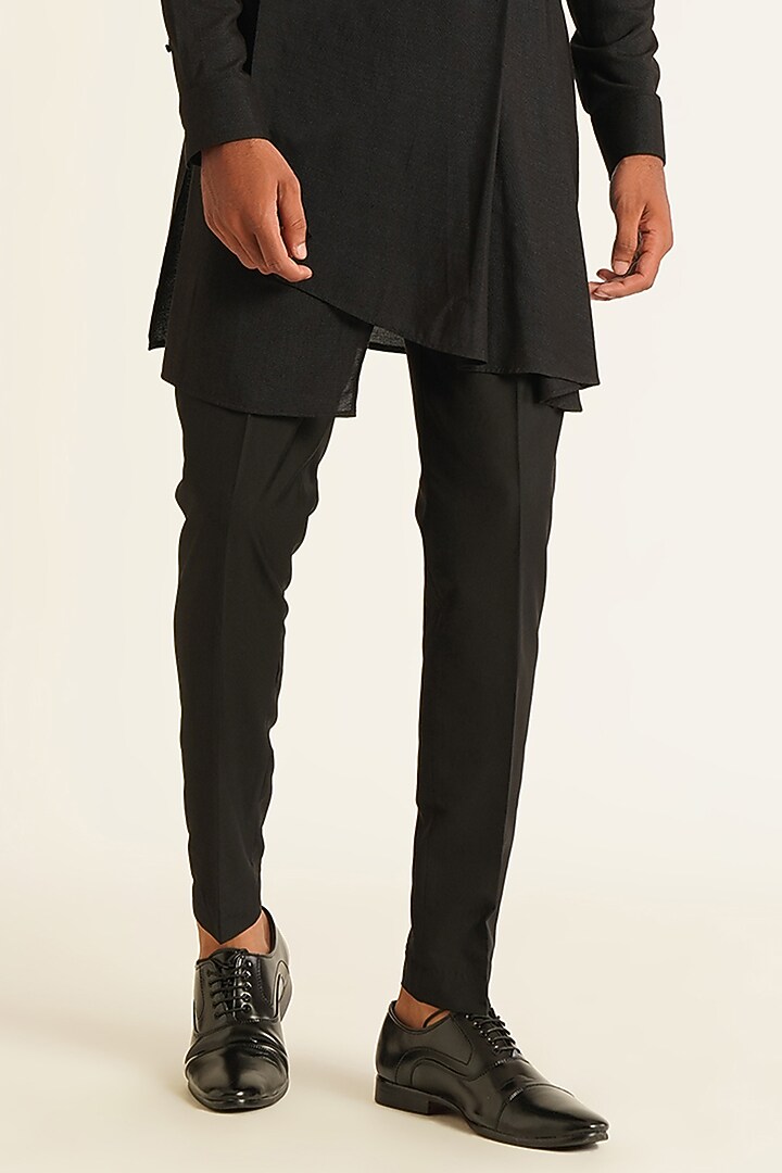 Black Modal Satin Draped Kurta Set by Dhruv Vaish at Pernia's Pop Up Shop