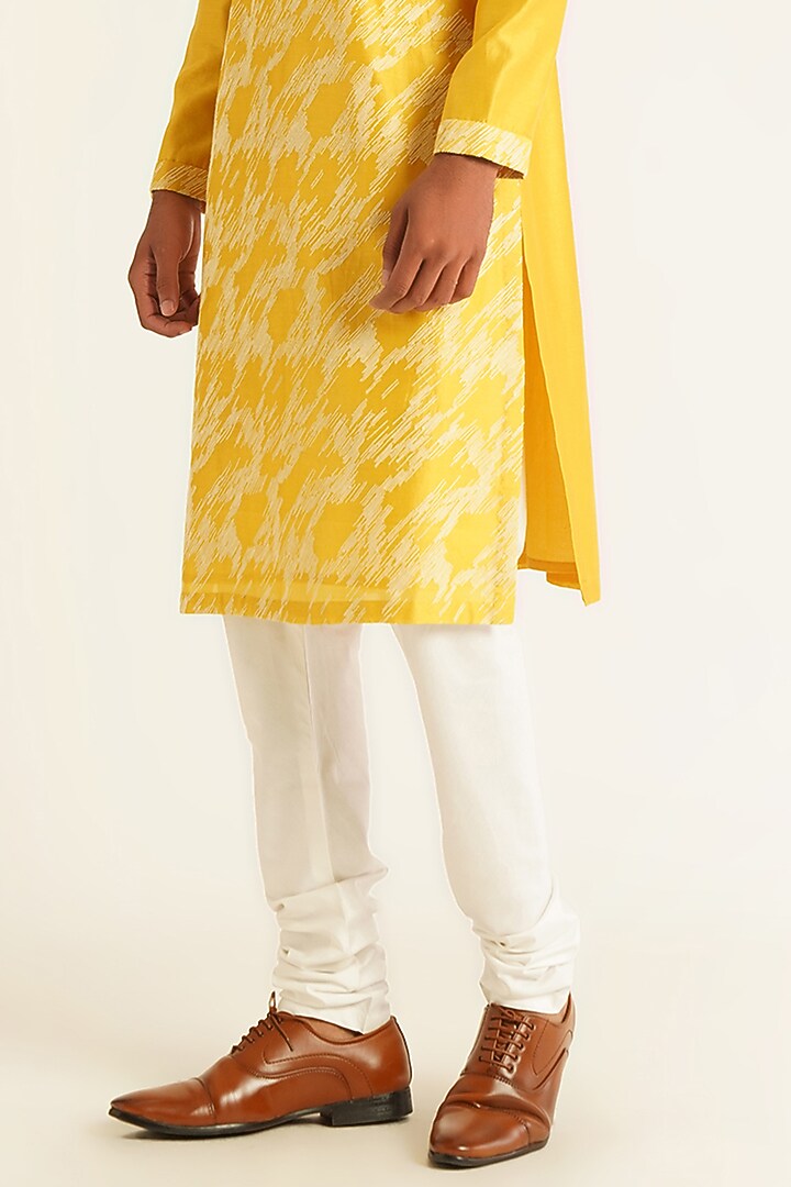 Marigold Cotton Silk Chanderi Thread Embroidered Kurta Set by Dhruv Vaish at Pernia's Pop Up Shop