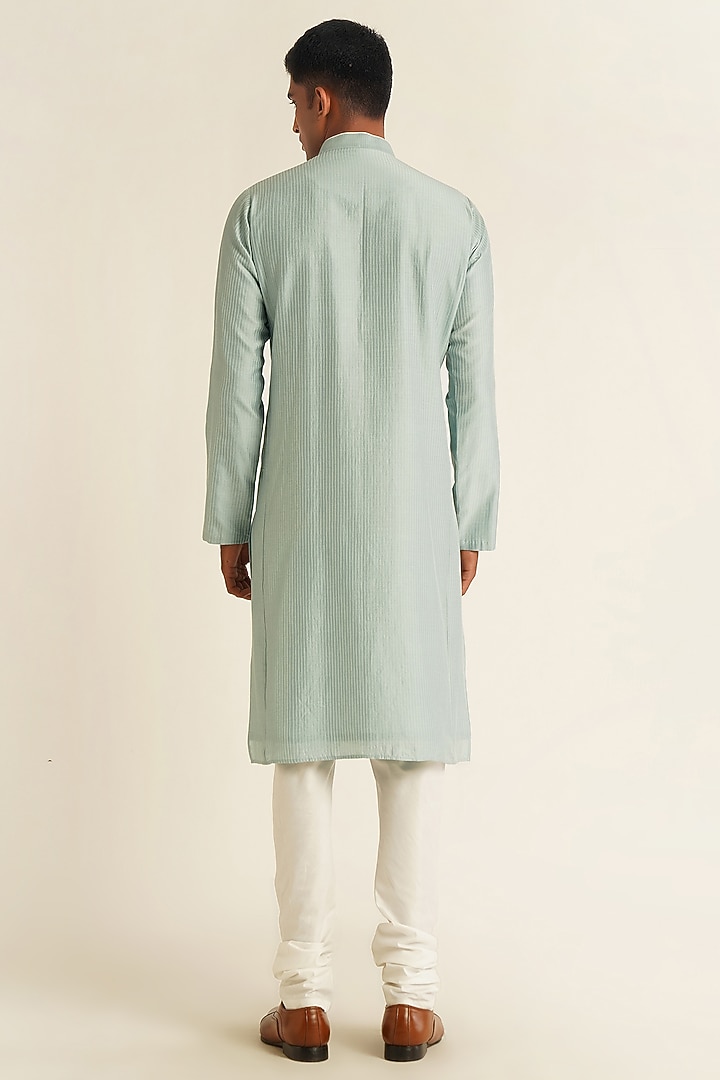 Powder Blue Cotton Silk Chanderi Applique Embroidered Kurta Set by Dhruv Vaish at Pernia's Pop Up Shop