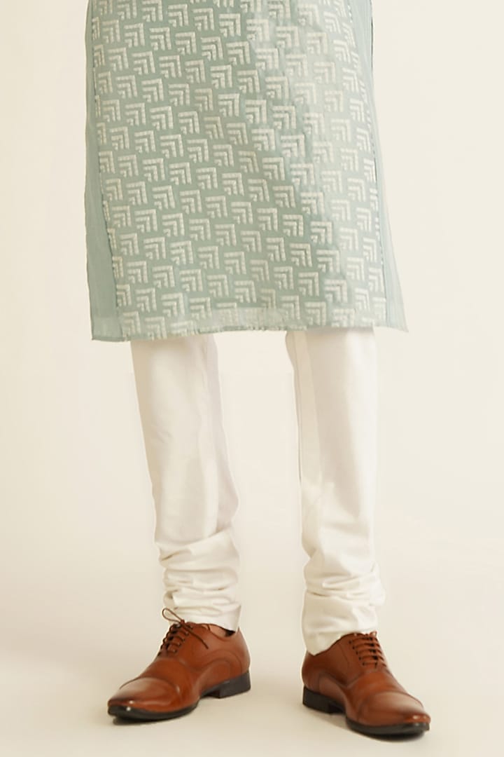Powder Blue Cotton Silk Chanderi Applique Embroidered Kurta Set by Dhruv Vaish at Pernia's Pop Up Shop