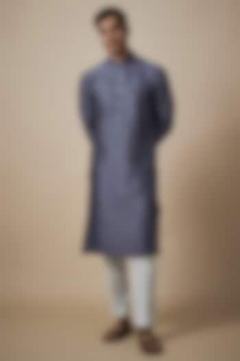 Blue Cotton Silk Chanderi Embroidered Kurta Set by Dhruv Vaish at Pernia's Pop Up Shop